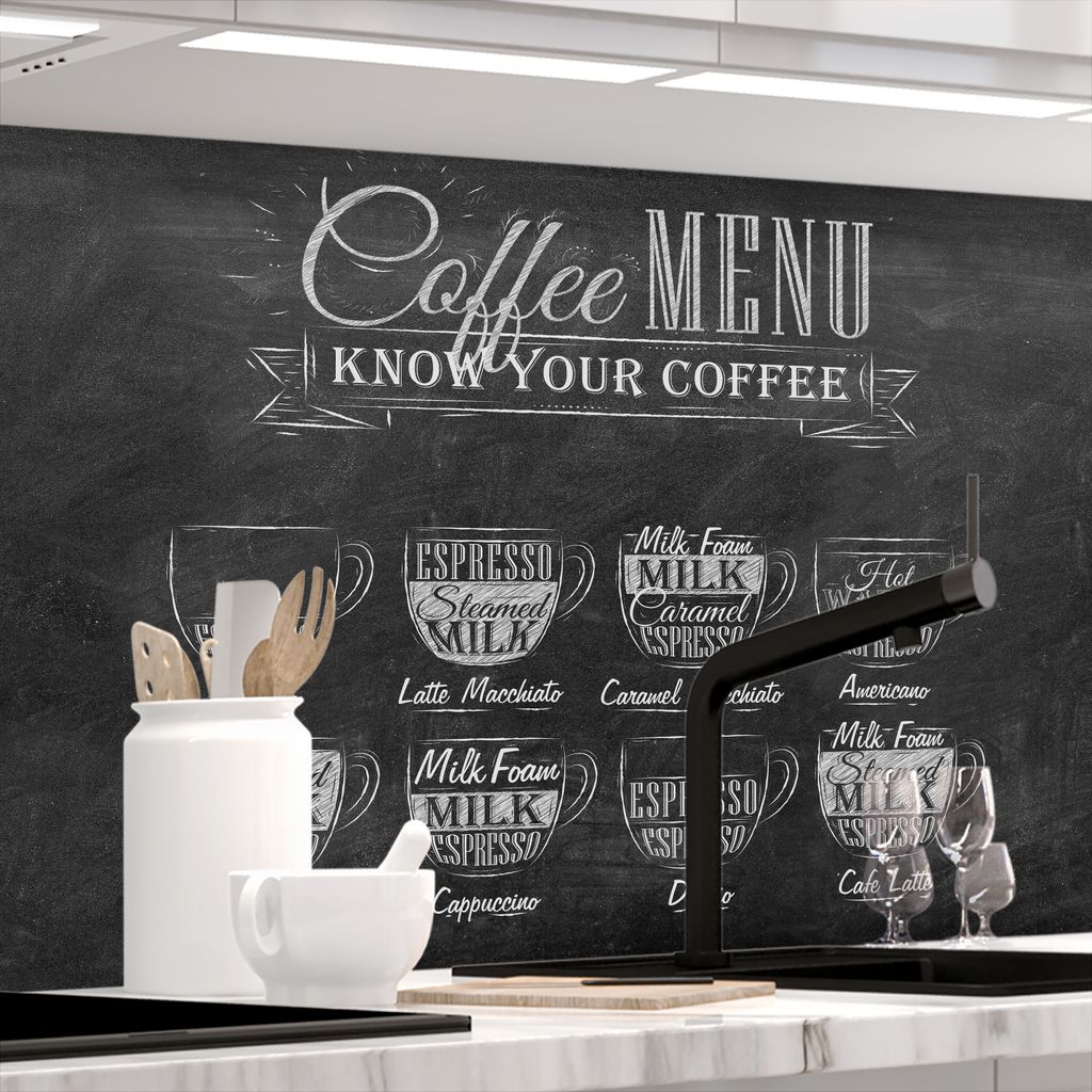 Küchenrückwand selbstklebend Matt-Optik - BISTRO MENU - 1.8mm, versteift, alle Untergründe, Hart PET Material, PREMIUM 60 x 400cm