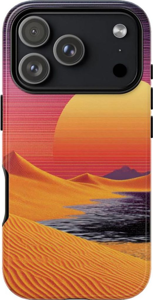 Sonnenuntergang über orangefarbenen Sanddünen im Retro-Look – Hülle Kompatibel mit iPhone 17 Pro