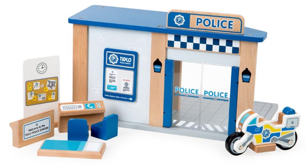 Tidlo Polizeistation Holzspielzeug mit Zubehr - Polizei Thema