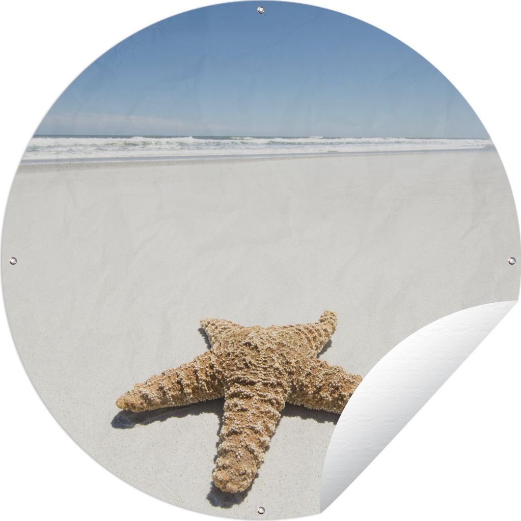 MuchoWow Gartenposter Outdoor-Poster Rund Seestern - Strand - Himmel Ø 90 cm Gartendeko Rundes Poster draußen