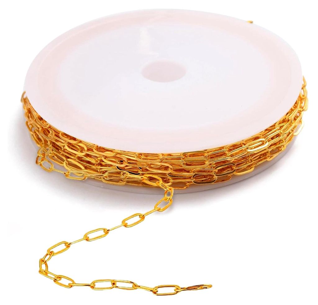 5m x 2,5mm Gliederkette in Gold - Meterware für Bastelarbeiten, Metallkette für DIY, Büroklammerkette, Schmuckherstellung, Zubehör für Halsket...