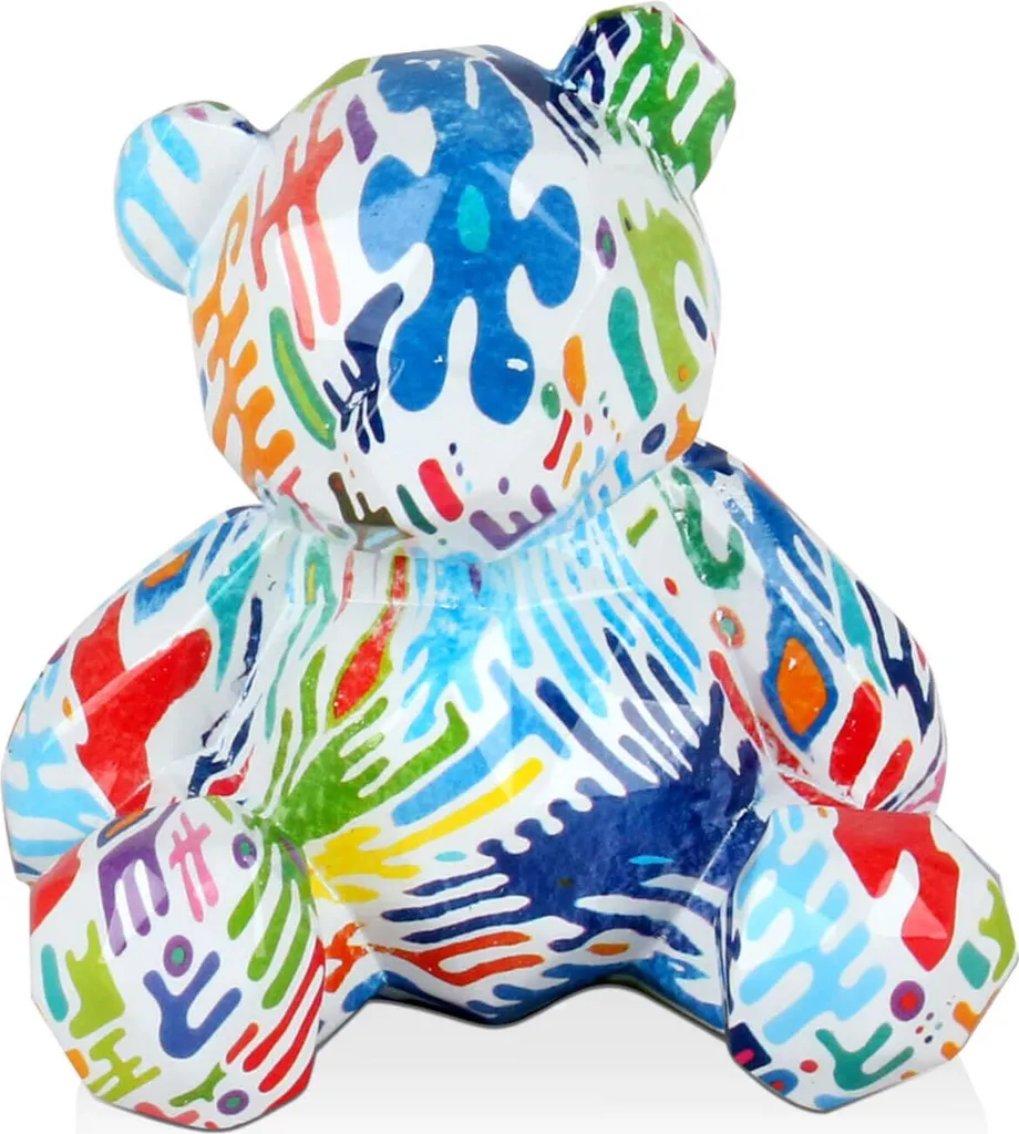 ADM Sculpture Petit Ours à Facettes en Résine Design Moderne Argenté