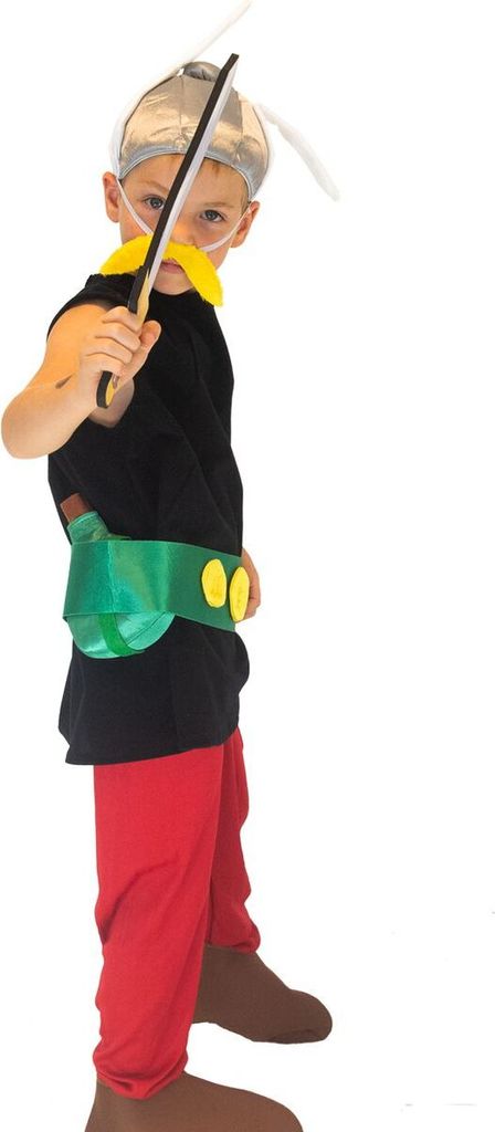 Asterix Kostüm deluxe für Kinder seitlich von Vorne mit Schaumstoff-Schwert