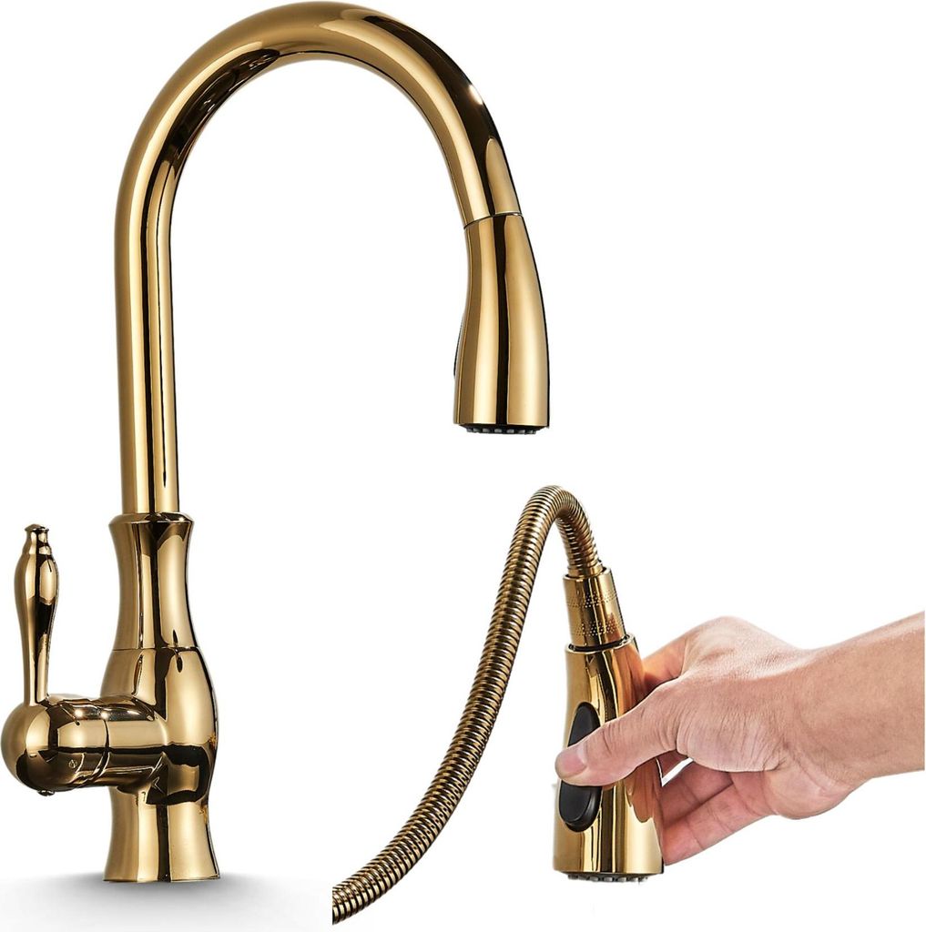2-Wege Küchenarmatur Cascade 1, Retro-design, 360° schwenkbar, Einzelauslauf, Keramikkartusche Gold