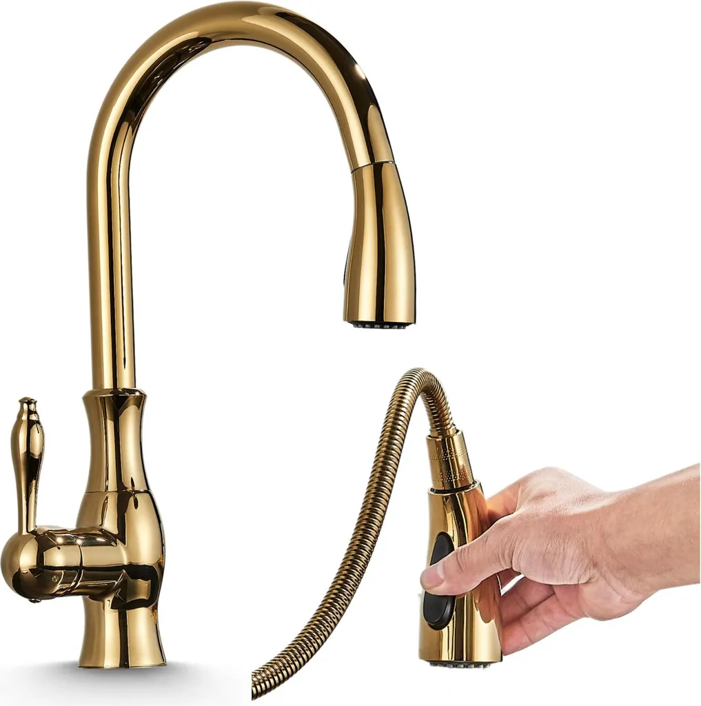 Ari Cascade Rubinetto Cucina Oro con Doccetta Estraibile e Cascata