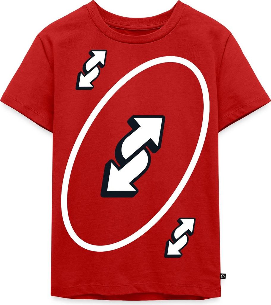 Spreadshirt UNO Karten Kostüm Richtungswechsel-Karte Karneval Kinder Premium T-Shirt, 110/116 (4 Jahre), Rot