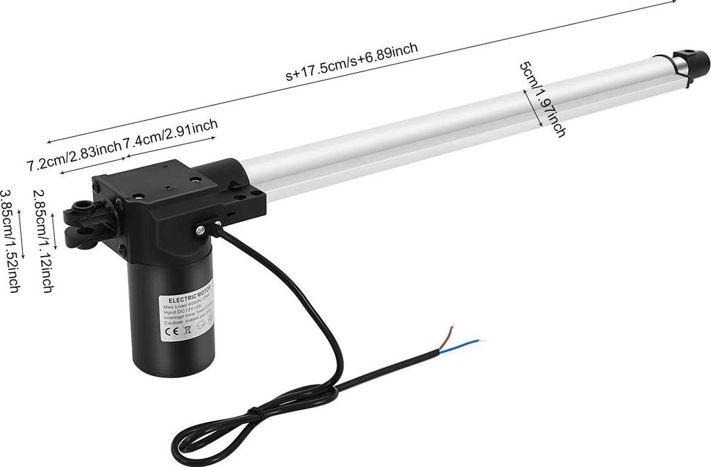 Linearantrieb - Elektrisch DC 12 V - Hub 500 mm - Kraft 6000 N - IP44 - Für Sessel, TV-Lift, Tischlift, Massageliege