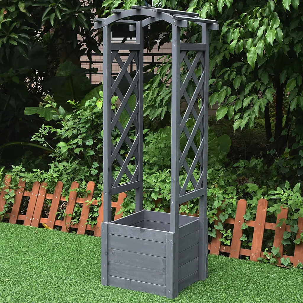 Pergola en Bois avec Bacs à Plantes Intégrés - Gris - Support Rosiers