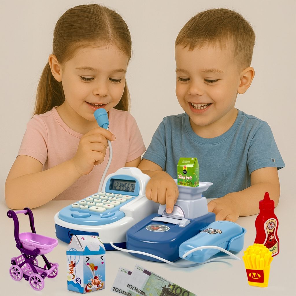 Caisse Enregistreuse Jouet Enfants Avec Calculatrice, Sons Et Accessoires - Cadeau Éducatif Dès 3 Ans