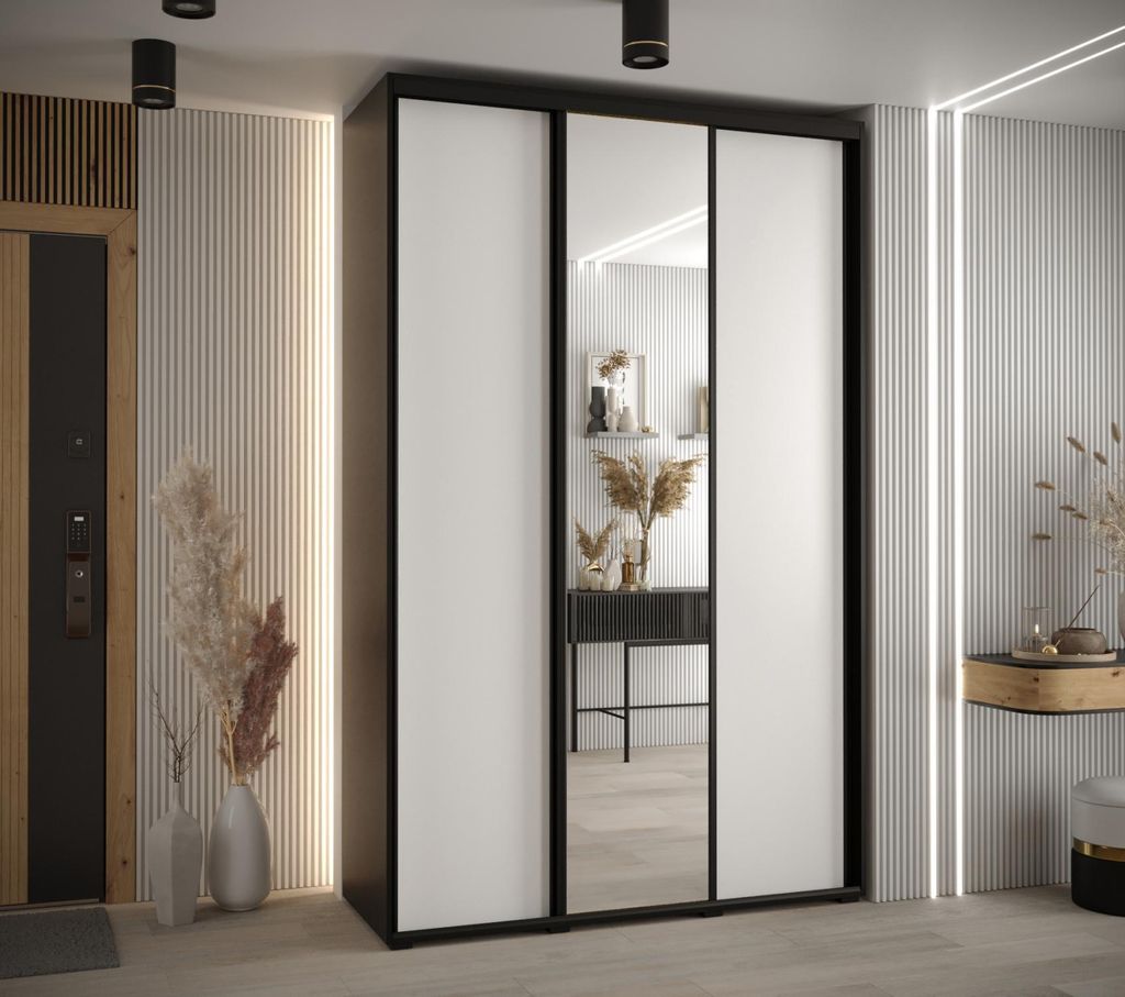 Kleiderschrank YVONA 3 - 160/45 cm, schwarz/weiß/schwarz