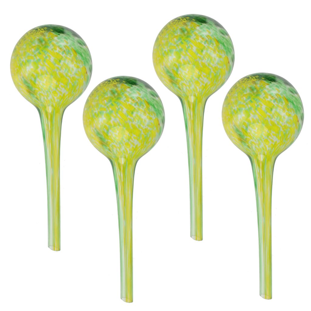 Wasserspender 4 Stück Set aus Glas für Topfpflanzen, Kugel, rund Ø 6 cm Farbe Grün-Gelb 100 ml modern, häusliche Bedingungen, für töpfe, fü...