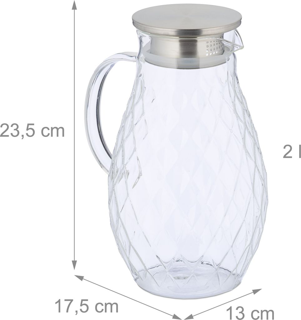 Relaxdays Caraffa In Vetro Con Coperchio, 1,3 L, Manico Comodo