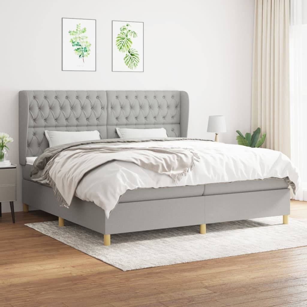 "Rabatt" Boxspringbett mit Matratze - 2 Personen - Strapazierfähiger Stoff - Hellgrau 200x200 cm Stoff - Klassische Betten CC5435