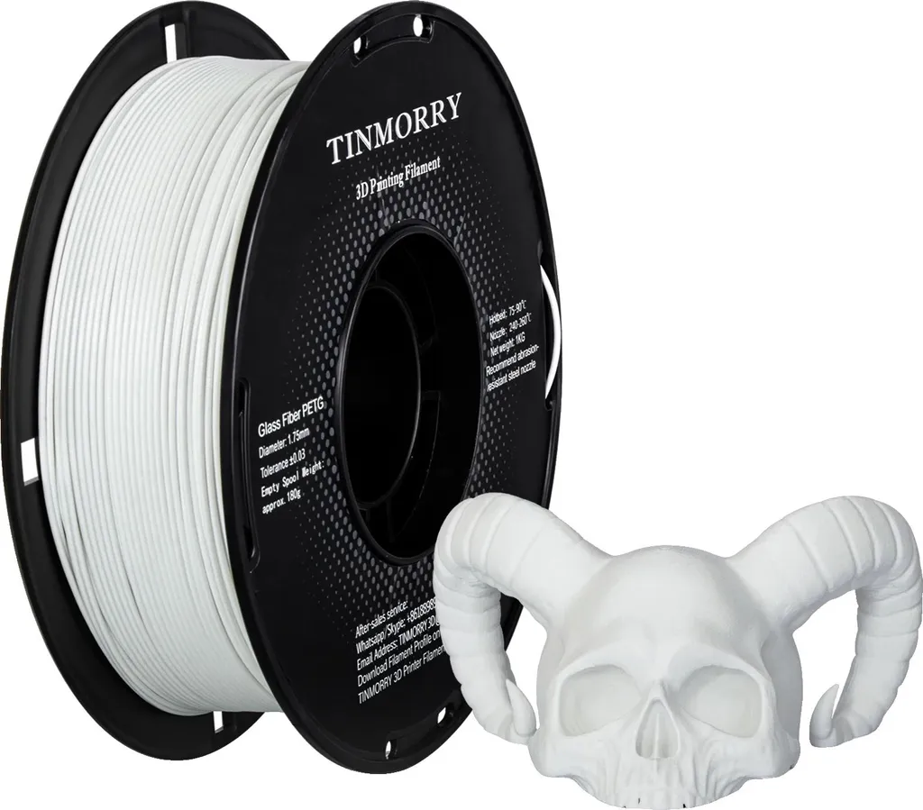 Filamento PETG-GF Bianco 1.75mm - Alta Stabilità e Fibra di Vetro 1kg