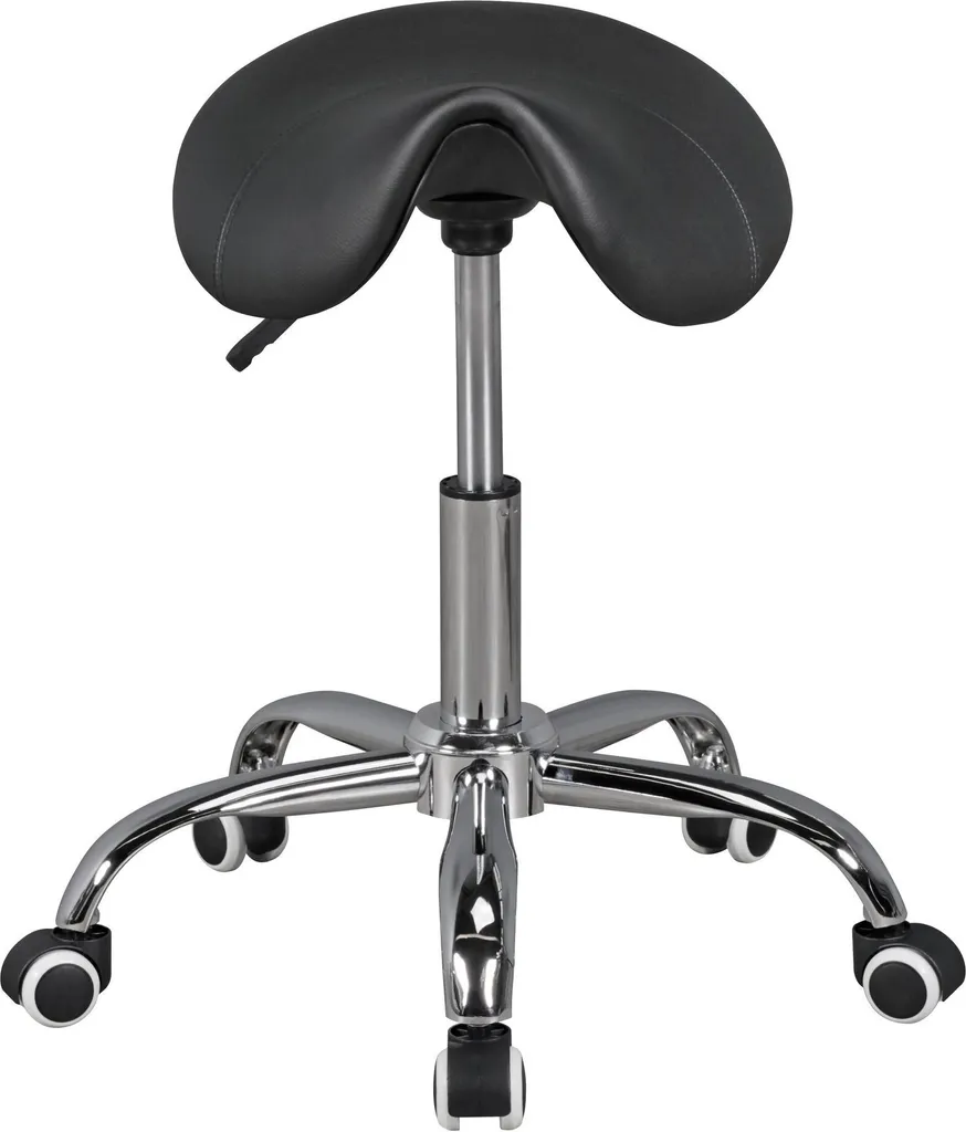 Tabouret de travail ergonomique à roulettes noir siège selle réglable