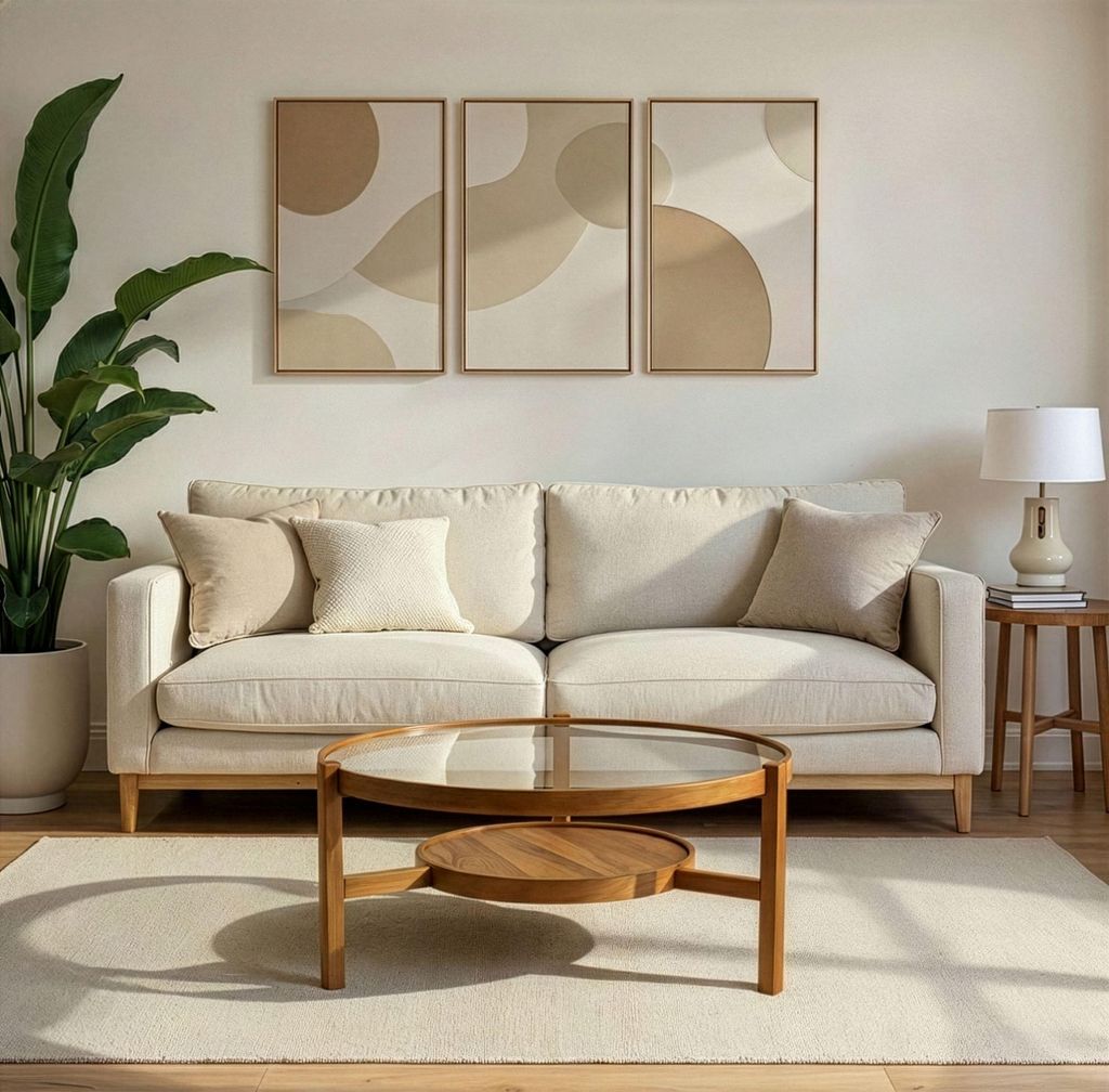 Skye Decor, Hochwertiger Couchtisch aus 100% MASSIVHOLZ, 100 cm Durchmesser, 48 cm Höhe | Tischplatte aus 100% TEMPERIERTEM GLAS | Modernes Design...