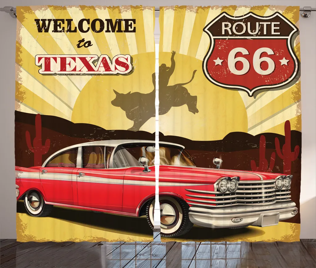 ABAKUHAUS Rideau de Chambre Texas Cowboy Route 66 Rouge 280x225cm