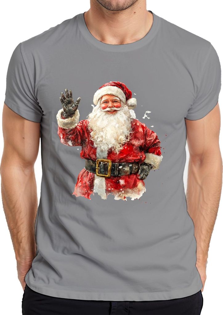 Weihnachtsmann Aquarell Vintage Weihnachten Geschenk rot Bart Herren T-Shirt, Grau, XXL