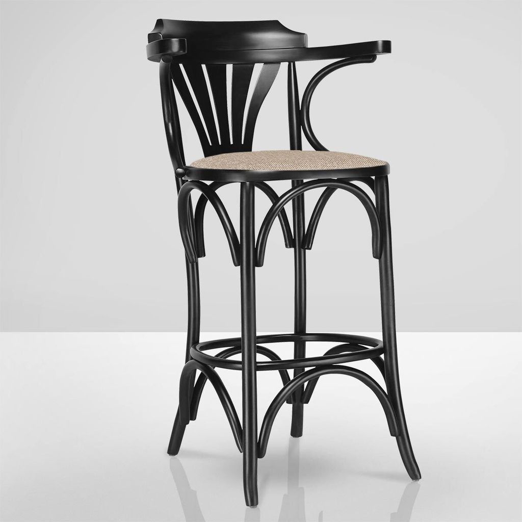 CHAUSEY | Bugholz Barhocker | schwarz | Bugholz | Rattan natur | Pub Barhocker, Stil Barhocker