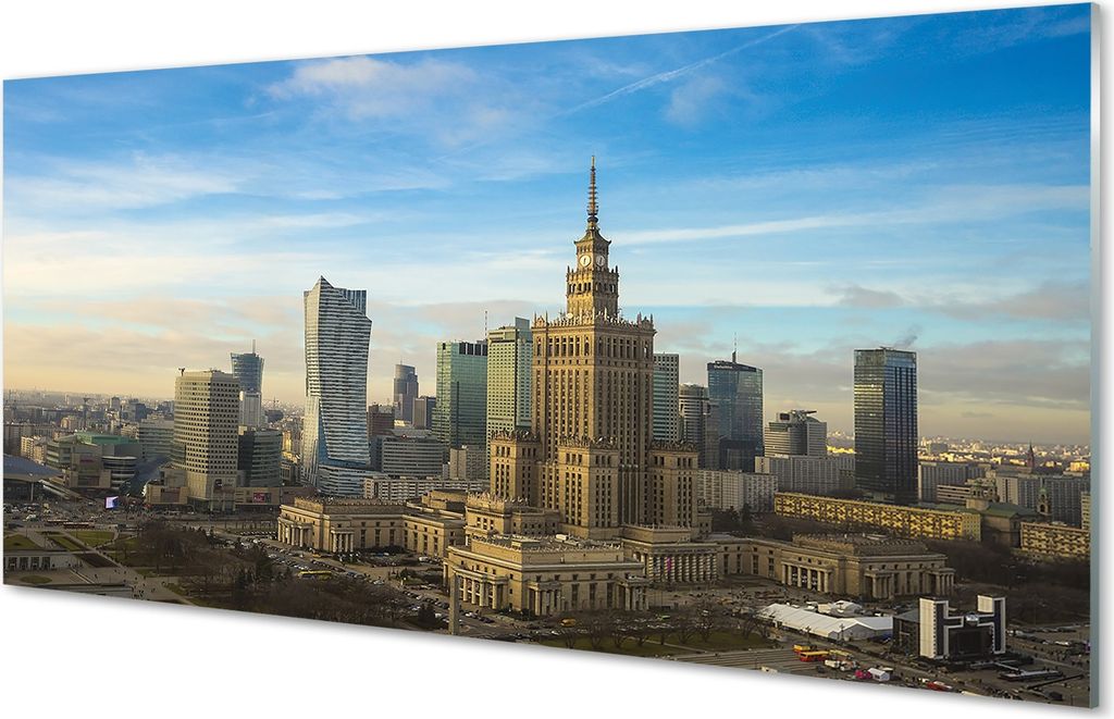 Glasbilder 120x60 Wandkunst Panorama von Warschau Wolkenkratzer