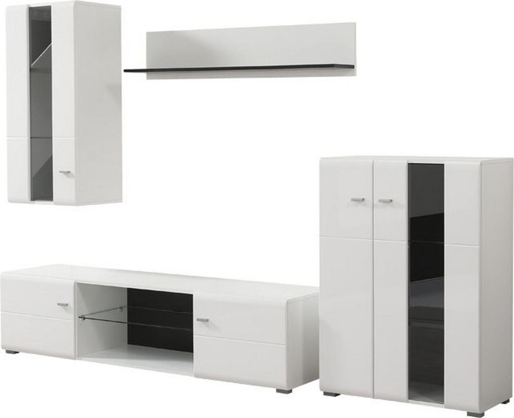 Dmora Wohnwand Ozzero 264x42x182h cm Mattweiß, Modulierbar mit 7 Regalen