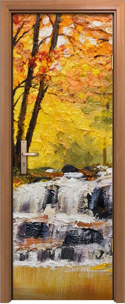 Türposter 70x200 cm Türaufkleber Türtapete Türfolie Klebefolie Landschaft Malerei Wasserfall Herbst