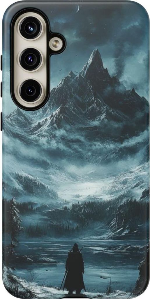 Neblige Berglandschaft mit einsamer Gestalt – Hülle Kompatibel mit Galaxy S24 Plus