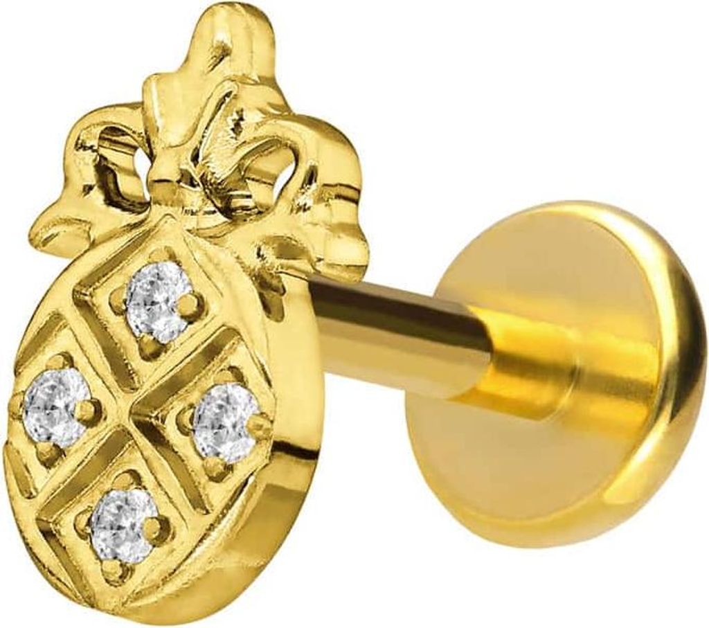 Ohrpiercing, Nasenpiercing Titan Labret mit Push Fit KRISTALLANANAS Gold Stablänge: 8mm | Stabstärke: 1mm