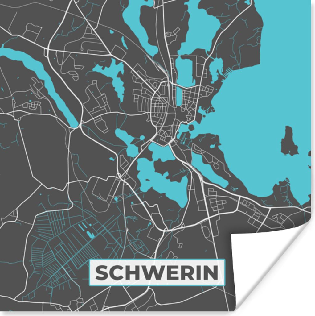 MuchoWow Poster Stadtplan - Schwerin - Deutschland - Karte 75x75 cm - Wand Dekoration