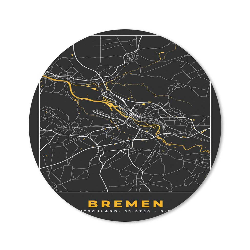 MuchoWow Mauspad Mousepad Bremen - Stadtplan - Deutschland - Karte - Gold 50x50 cm - Mousepads - Maus Mat - Pad - Mausunterlage - Vinyl