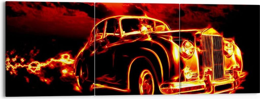 Bild auf Leinwand - Leinwandbild - Vögel Brücke Gebäude Auto - 150x50cm - Wand Bild - Wanddeko - Leinwanddruck - Bilder - Kunstdruck - Wanddekor...