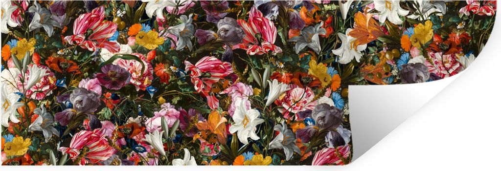 MuchoWow Wandtattoo Wandsticker Wandaufkleber Blumen - Schmetterling - Design - Kunst - Abstrakt - Malerei - Alte Meister 150x50 cm Selbstklebend...