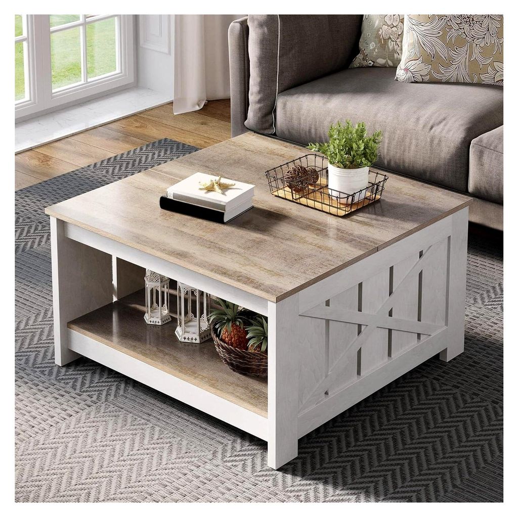 Couchtisch, quadratischer Wohnzimmertisch mit 2 Ebenen, Couchtisch mit Stauraum für Wohnzimmer und Schlafzimmer, stabiler Metallrahmen 80x80x45cm