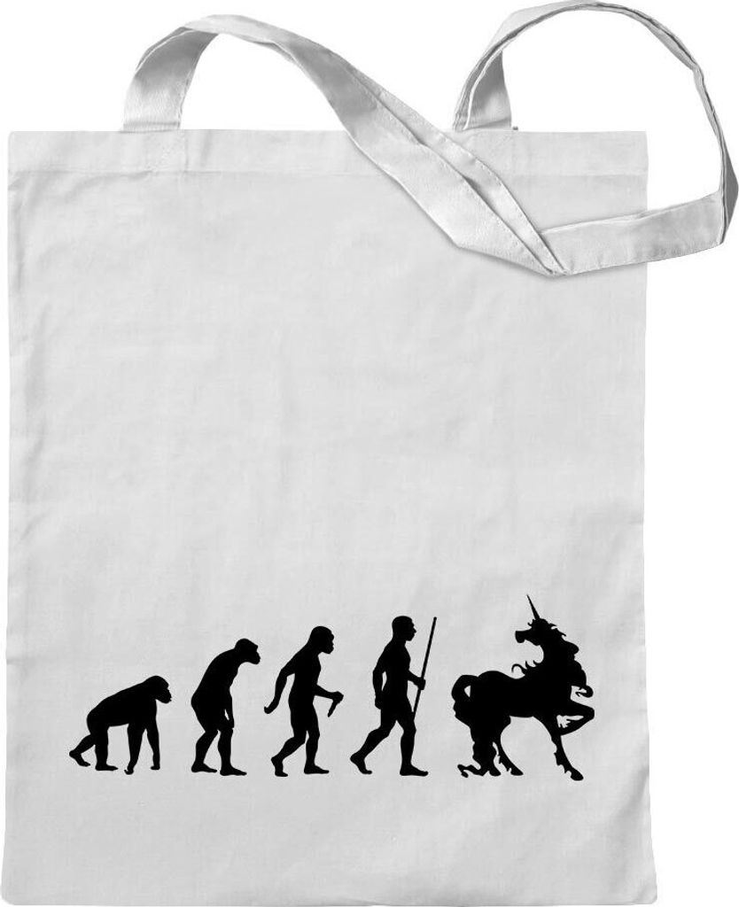Kiwistar - Baumwolltasche - weiss - Einhorn Glitzer Evolution - Tragetasche Stoffbeutel Umhängetasche Langer Henkel