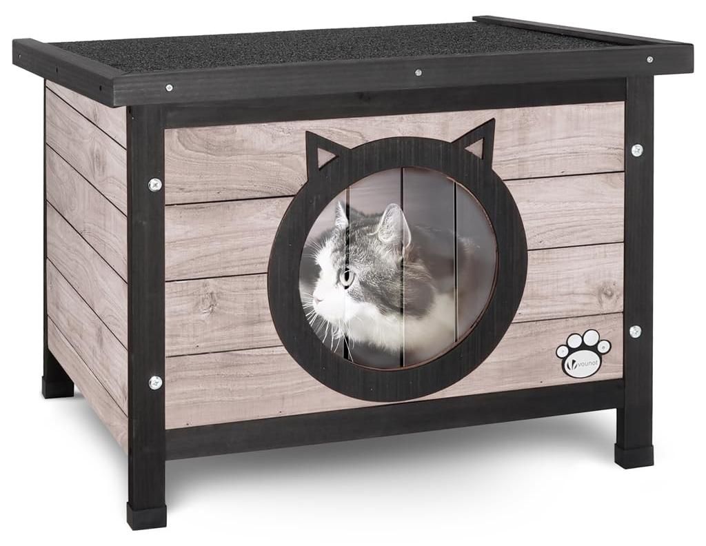 VOUNOT®: Caseta para gatos de madera, con techo de asfalto, Imagen del producto 