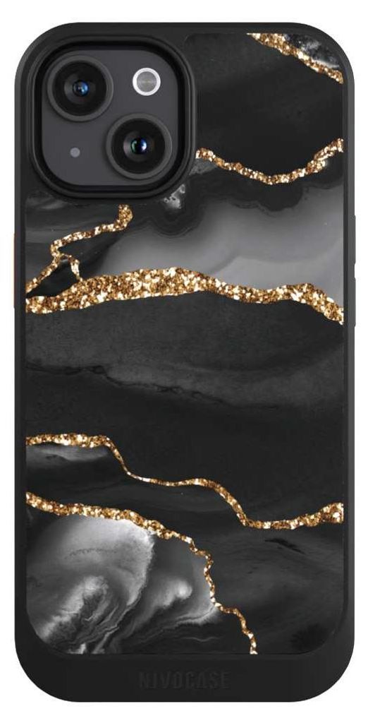 NIVOCASE Hülle für Apple iPhone 15 Handyhülle NIVOcore Case Schwarz Glitzer Look Marmor Muster