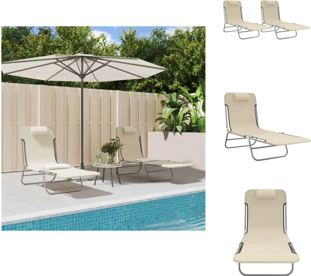Chaises Longues de Jardin Pliables Crème Lot de 2 Bain de Soleil Design