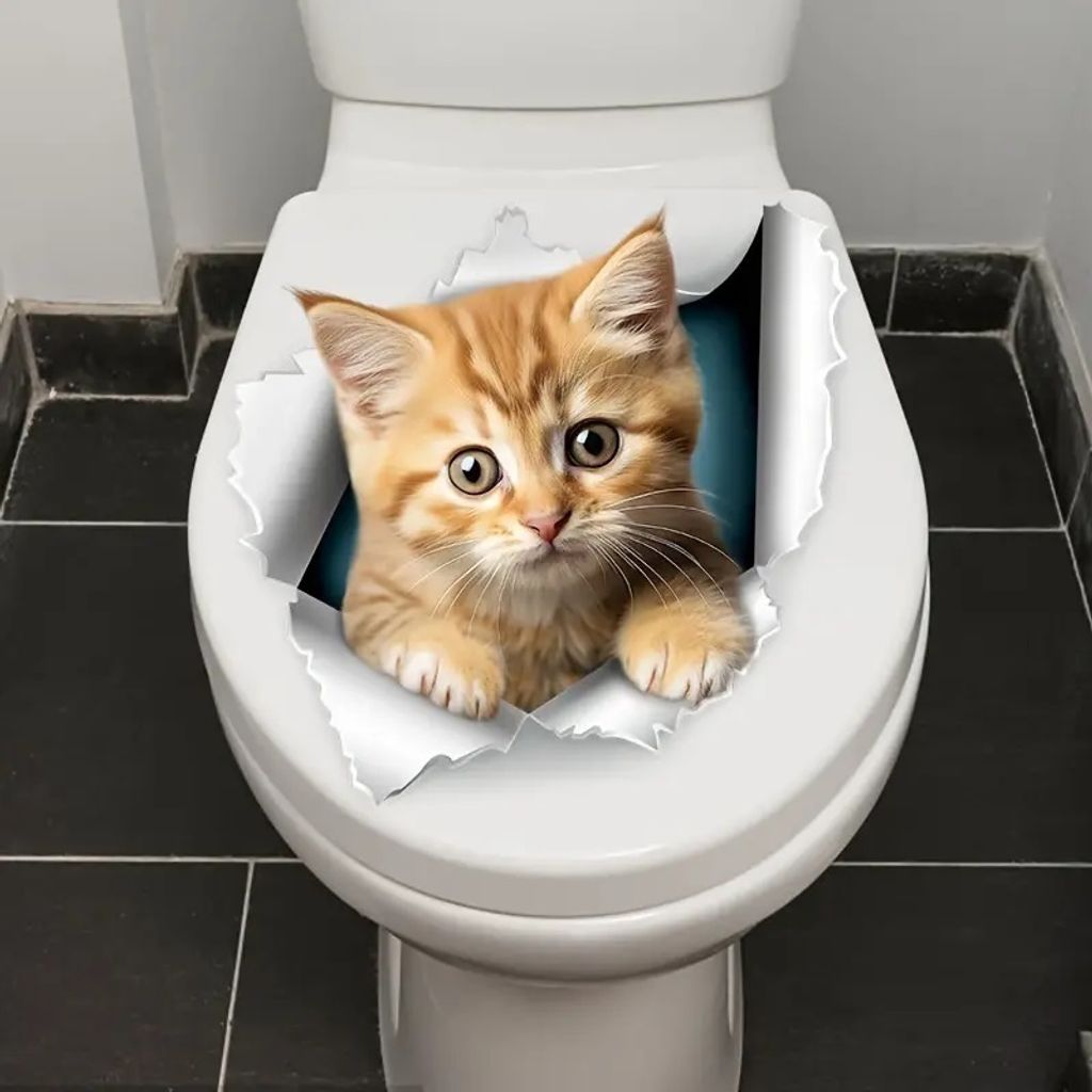 GKA WC Deckel Aufkleber süße Katze Toilettendeckel Tattoo selbstklebend Toilette Toilettendeckelaufkleber Katzenbaby
