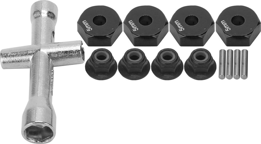 12 mm Rad 5 mm Dicke Sechskantadapter Kreuzschlüssel M4 Nonslip Nut Set für 1/10 RC -Auto (schwarz)