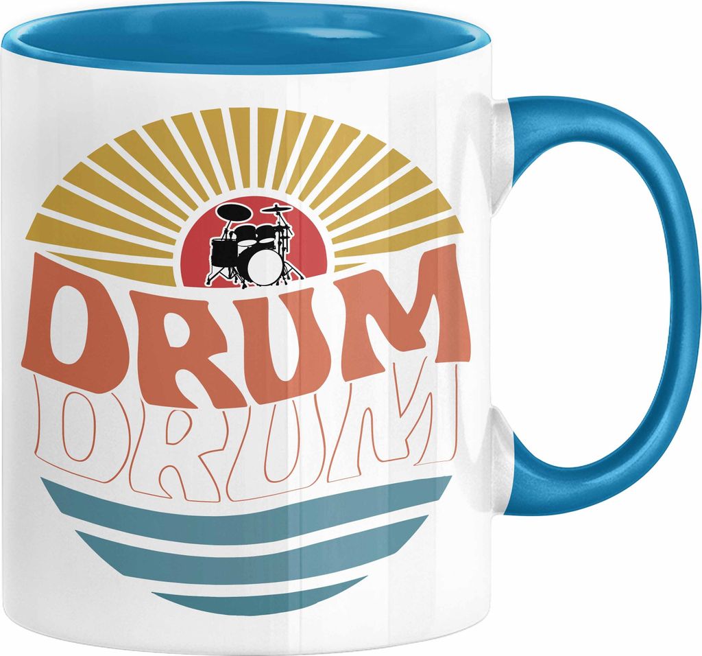 Drummer Schlagzeug-Spieler Geschenk Tasse Geschenkidee Kaffee-Becher Schlagzeuger Drum Bunte Grafik (Blau)