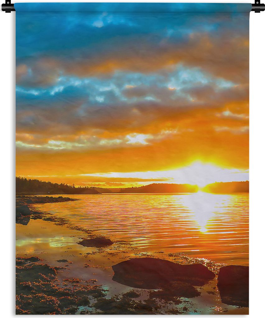 MuchoWow Wandteppich Wandbehang Sonne - Landschaft - Wasser - Bäume 150x200 cm Tapisserie Dekoration Wandtuch - Wandaufhängung - Moderner