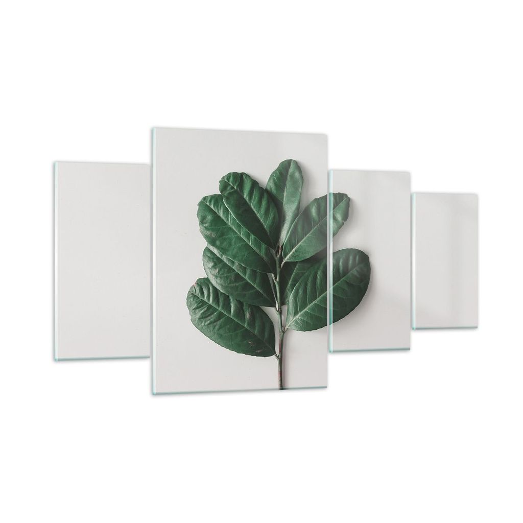 Bilder auf glas - 4 Teile - Blätter Pflanzen Botanik - 160x90cm - Glasbilder - Wandbilder - Bilder - zum Aufhängen bereit - Wanddekoration aus Gl...