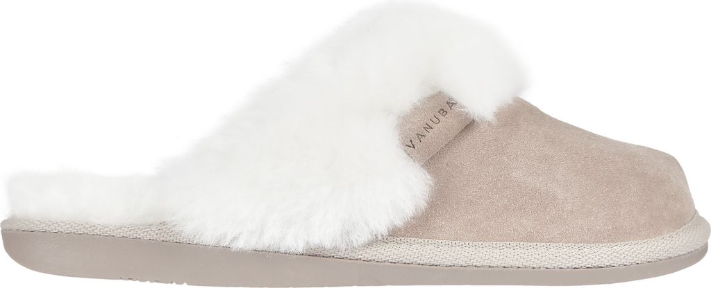 Vanuba - Damen Hausschuhe Moderne Pantoffeln Echtleder Lammfell Natur Wolle D015 Beige-Weiß, Größe 42 EU