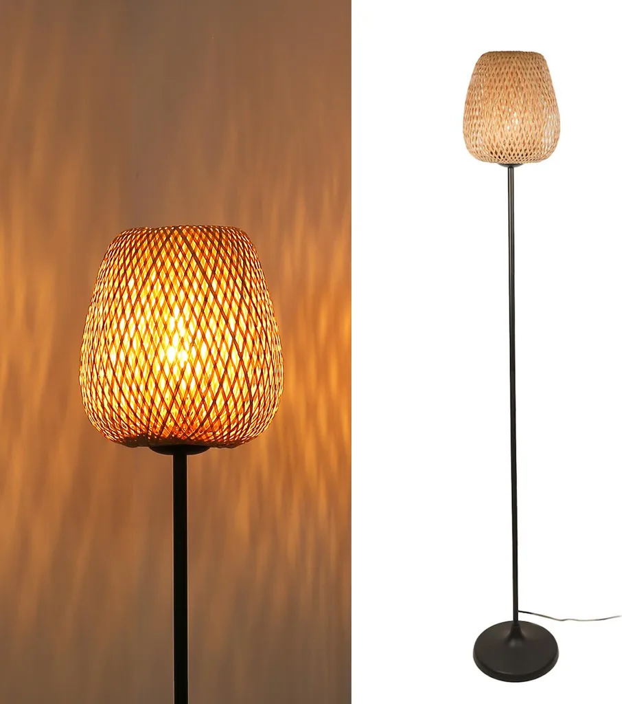 Lampe en bambou véritable culot E27, design durable et coupe-câble malin