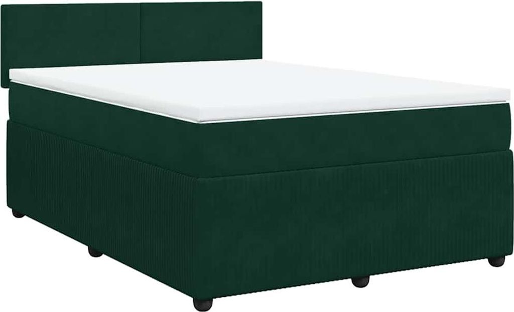vidaXL Boxspringbett mit Matratze Dunkelgrün 140x190 cm Samt