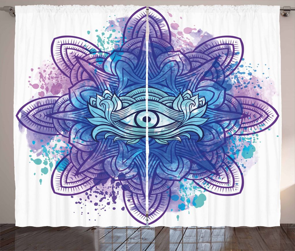 ABAKUHAUS Auge Rustikaler Gardine, Drittes Auge Mandala Chakra, Schlafzimmer Kräuselband Vorhang mit Schlaufen und Haken, 280 x 245 cm, Lila Blau ...