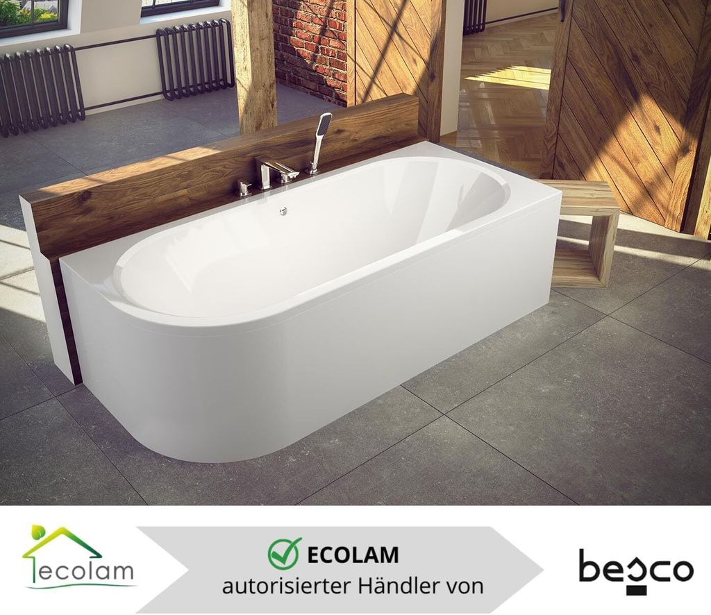ECOLAM Badewanne 180x80 RECHTS Avita Eckbadewanne mit Produktbild 
