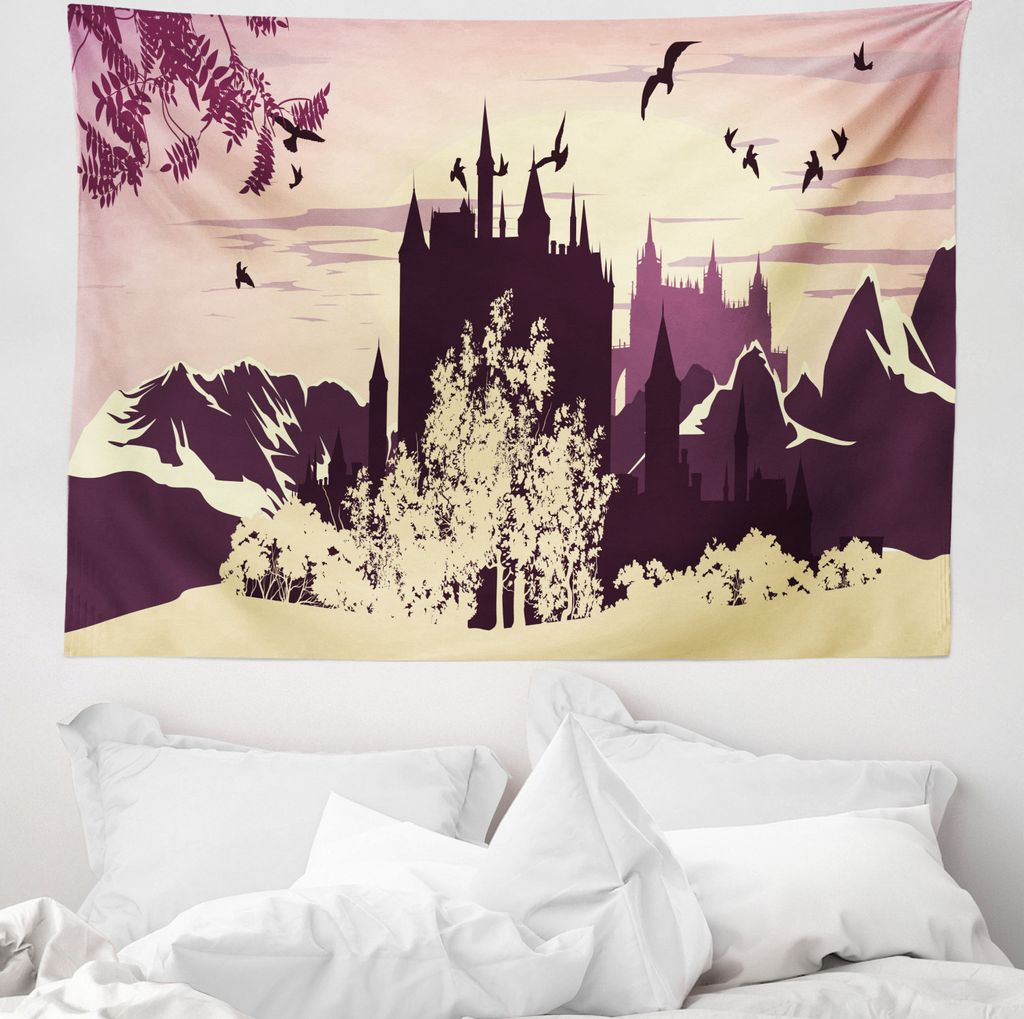 ABAKUHAUS Märchen Wandteppich, Schloss in den Bergen aus Weiches Mikrofaser Stoff Waschbar ohne Verblassen Digitaldruck, 150 x 110 cm, Dark Purple...