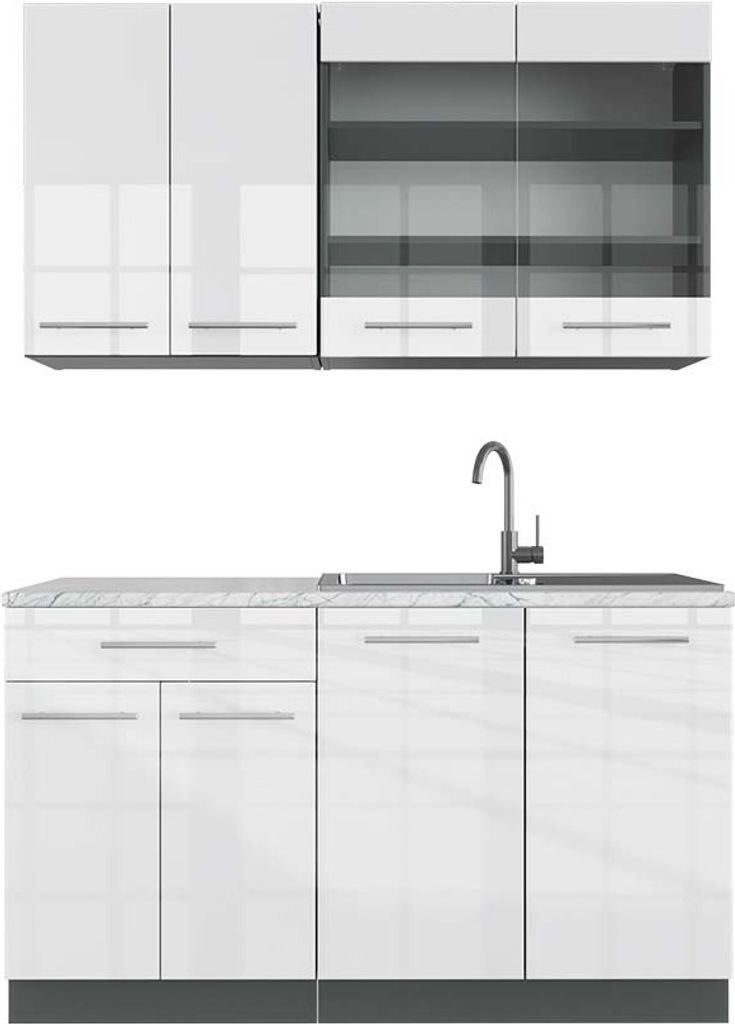 Singleküche Vicco Fame-Line Weiß Hochglanz/Anthrazit 140 cm Produktbild 