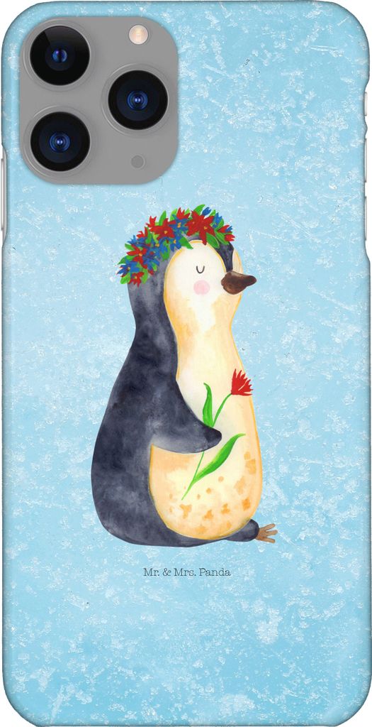 Mr. & Mrs. Panda Iphone 11 Pro Handyhülle Pinguin Blumen - Eisblau - Geschenk, Motivation, Handy Case, Premium Kunststoff, Wunderschön, Blumenkra...